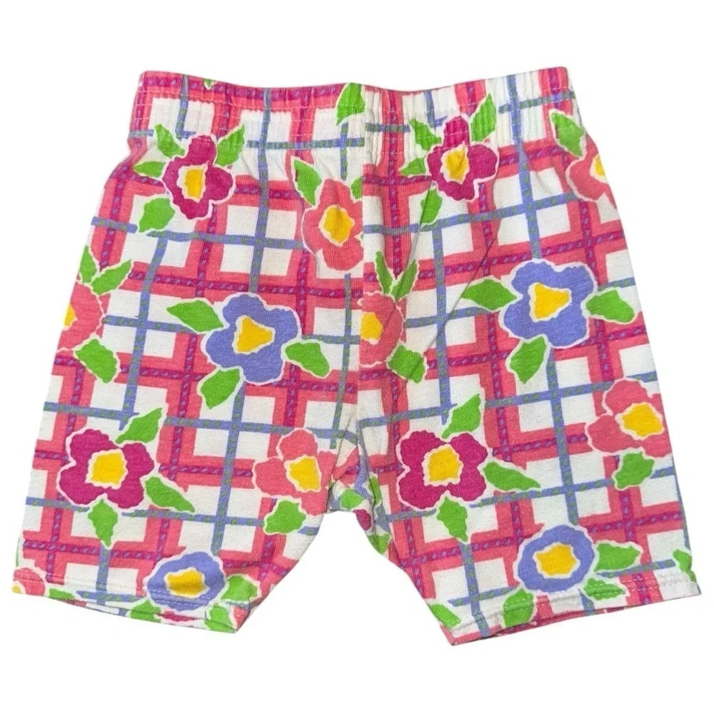 Carters Vintage Girls 3T Pink Floral Ruffle Hem T-Shirt Pull On Striped Shorts